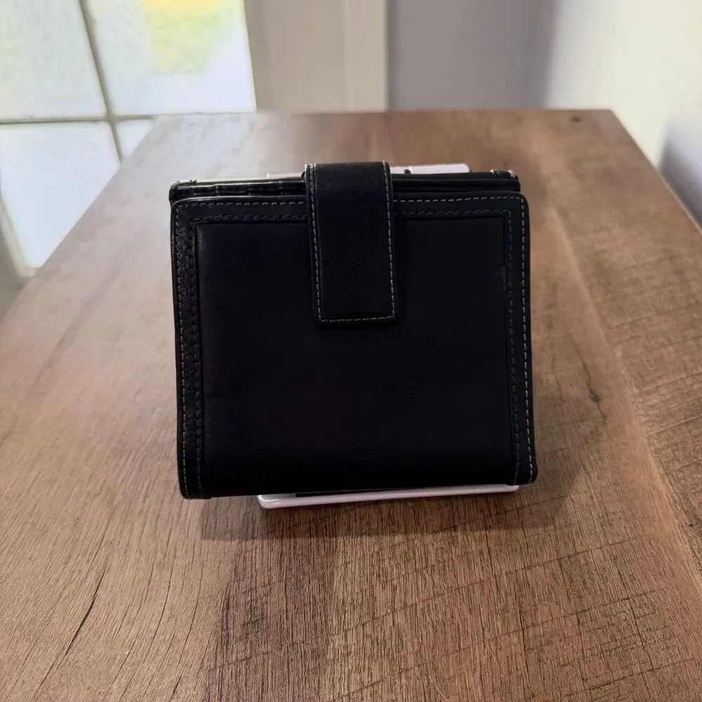 Vintage Coach Leather Billfold Wallet Italy Black 90s Credit Cards Coin Snap